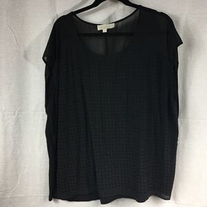 Olive & Oak 3X black polka dot short sleeved top double layered